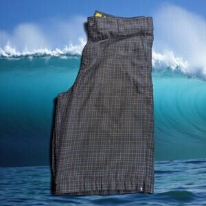 Lost Surf Men's 36 Black Casual Shorts Yellow and Blue Plaid Pattern skate y2k